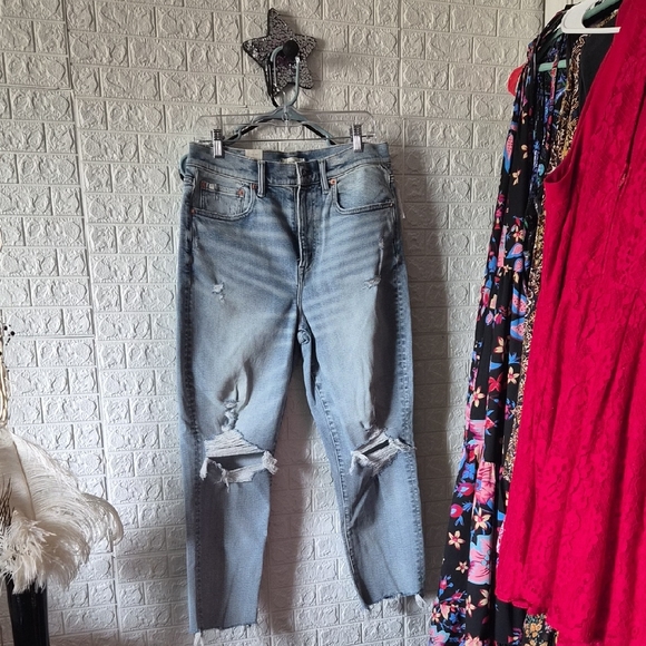 AE77 new york Denim - Stylish Light Blue Distressed Women mom Jeans